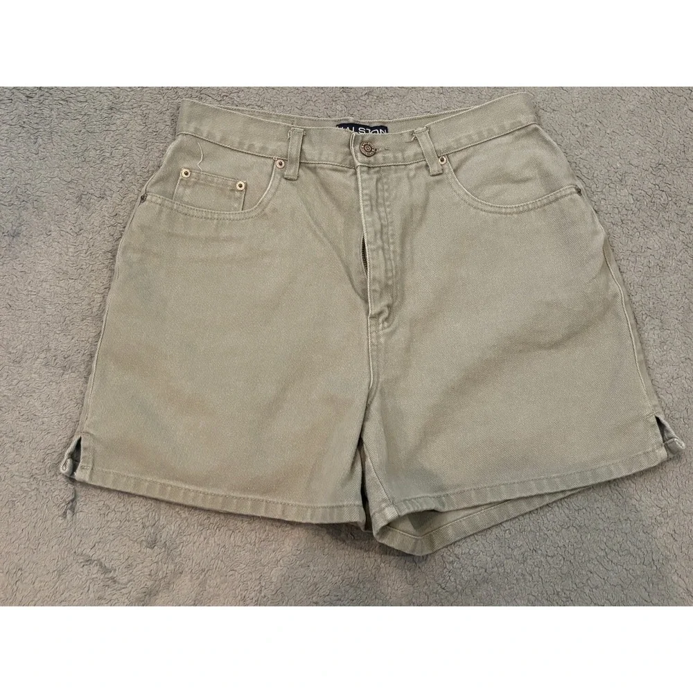 Halston Jeanswear Khaki Tan Denim Shorts High Waisted Cotton Size 8 Vintage